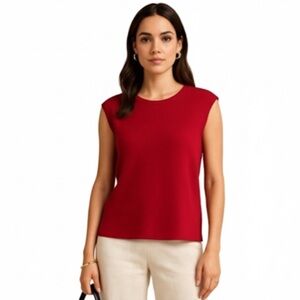 Akris Punto Cranberry Red Cap Sleeve Ribbed Knit Top Size 6 New Without Tags!